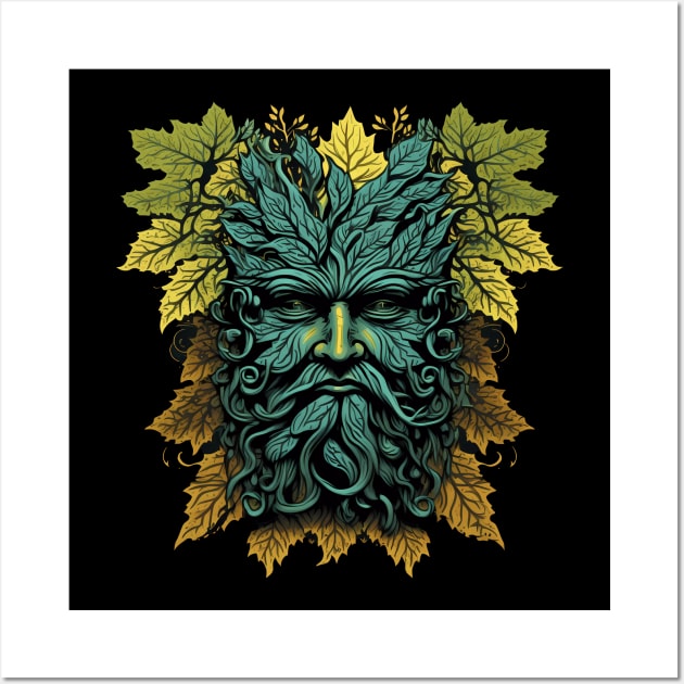 Jack Of The Wood Traditional Pagan Celtic Greenman Wall Art by Tshirt Samurai